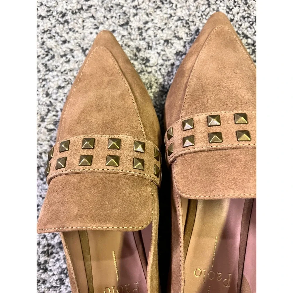 Paolo Suede Studded Pointed Toe‎ Flats Women Tan Size 6